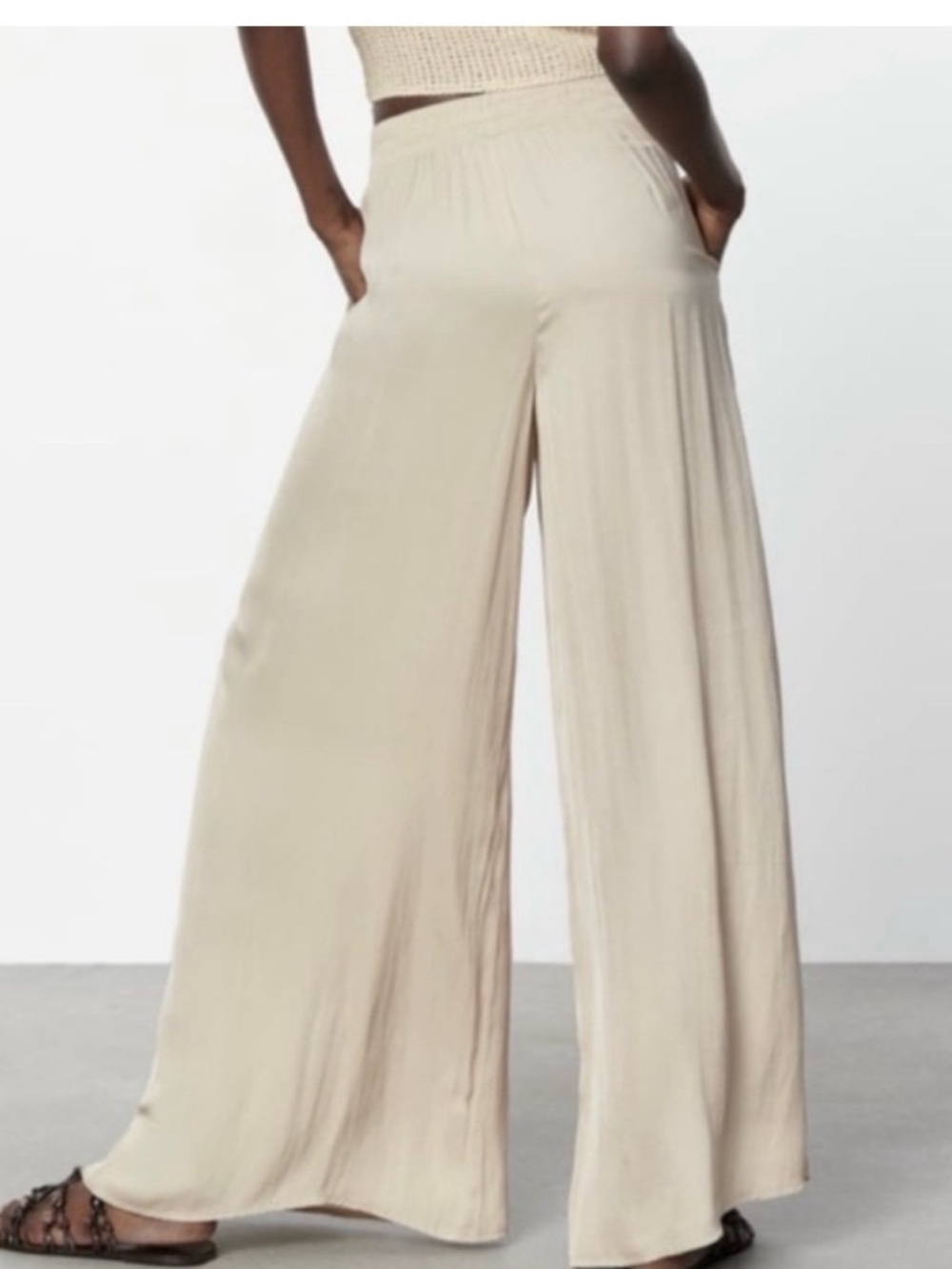 Zara Wide Leg pants Cream Medium - Picture 2 of 6